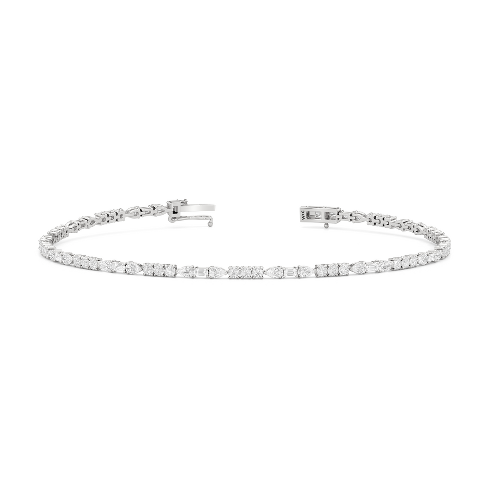 Pear, Emerald and Round Linear Tennis Bracelet with 2 3/4 Cut Diamond in 14KT White Gold view 2
