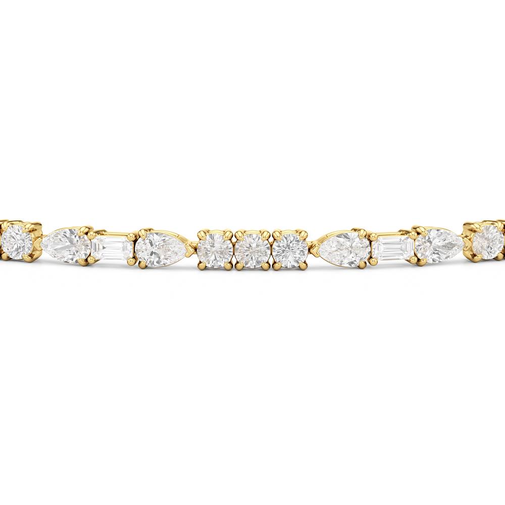 Pear, Emerald and Round Linear Tennis Bracelet with 2 3/4 Cut Diamond in 14KT Yellow Gold view 6
