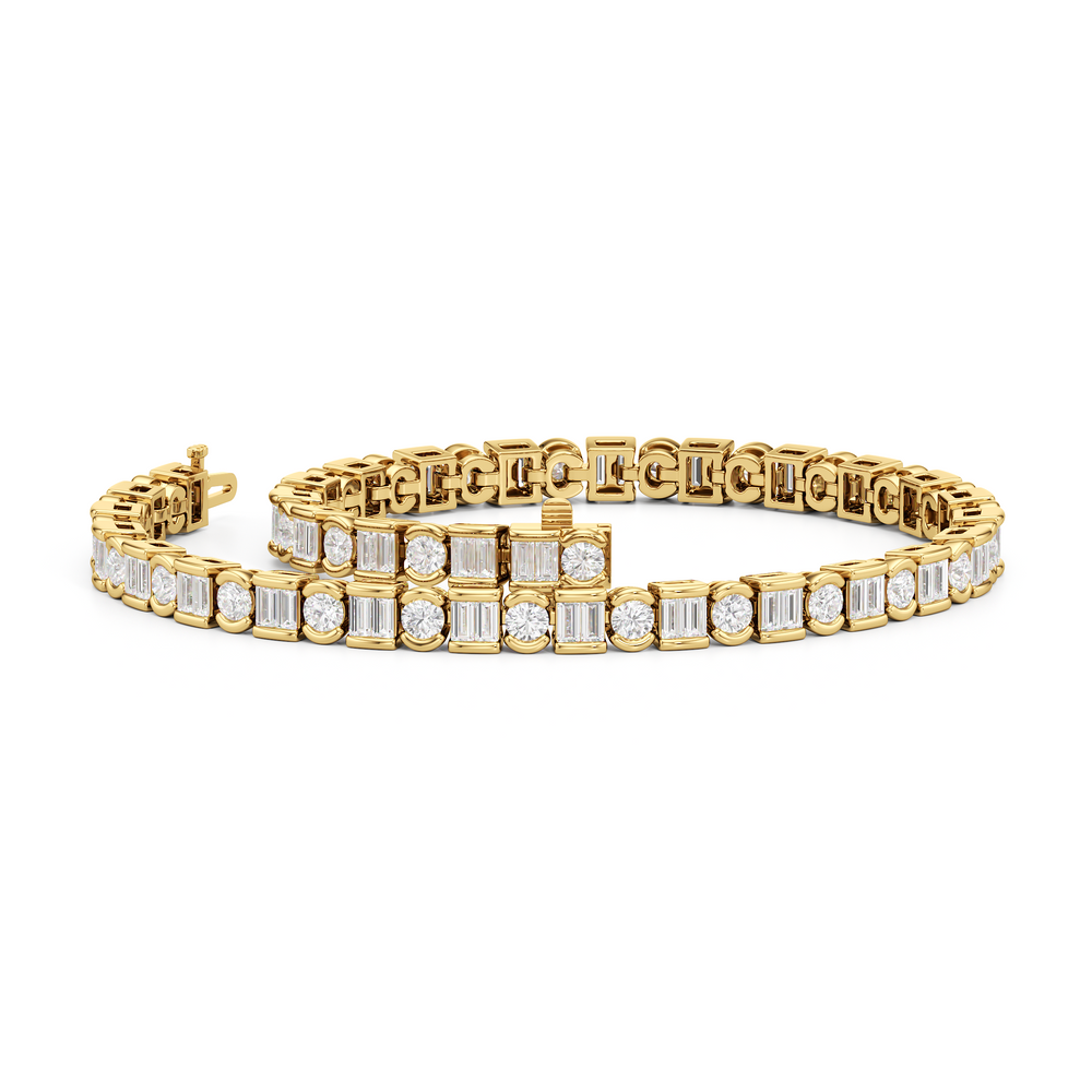 Half Bezel Tennis Bracelet with 4 Cut Diamond in 14KT Yellow Gold view 3
