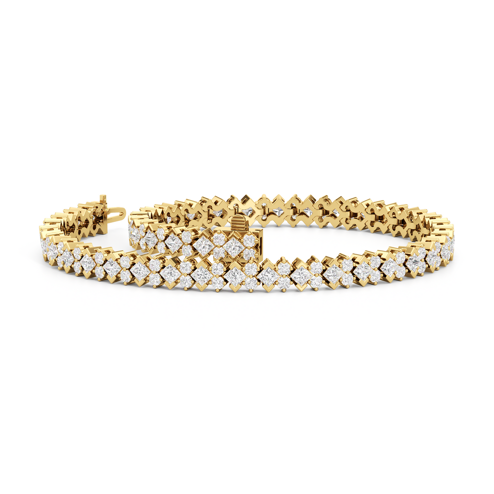 Half Bezel Round Tennis Bracelet with 5 Cut Diamond in 14KT Yellow Gold view 3
