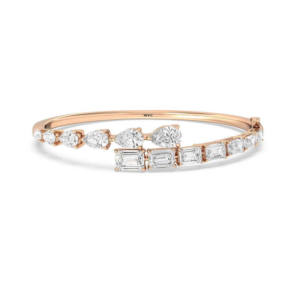 Graduating Emerald and Pear Bangle with Lab Cut Diamond in 14KT Rose Gold view 1
