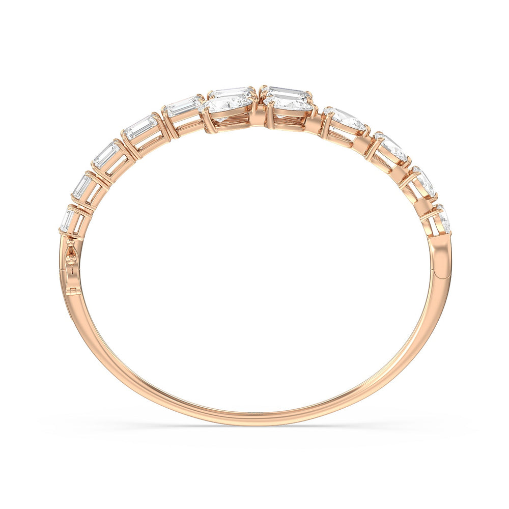 Graduating Emerald and Pear Bangle with Lab Cut Diamond in 14KT Rose Gold view 3
