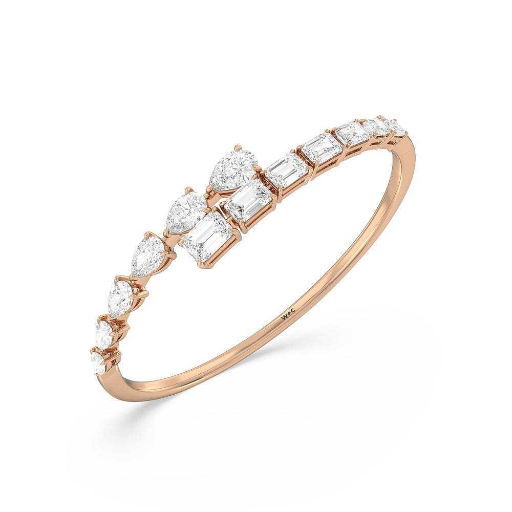 Graduating Emerald and Pear Bangle with Lab Cut Diamond in 14KT Rose Gold view 2
