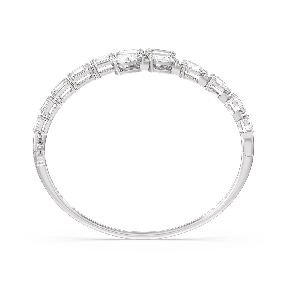 Graduating Emerald and Pear Bangle with Lab Cut Diamond in 14KT White Gold view 3
