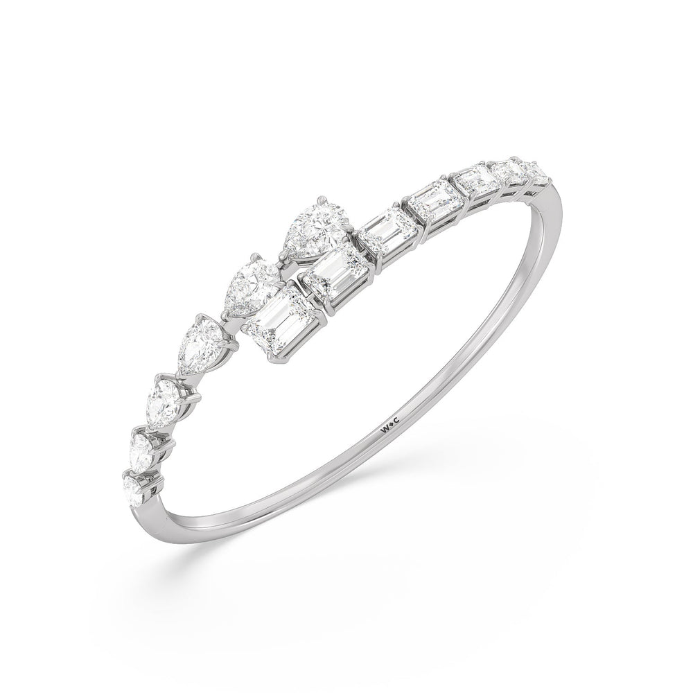 Graduating Emerald and Pear Bangle with Lab Cut Diamond in 14KT White Gold view 2
