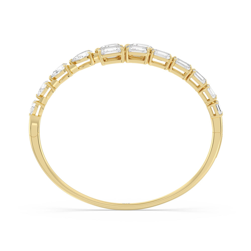 Graduating Emerald and Pear Bangle with Lab Cut Diamond in 14KT Yellow Gold view 3
