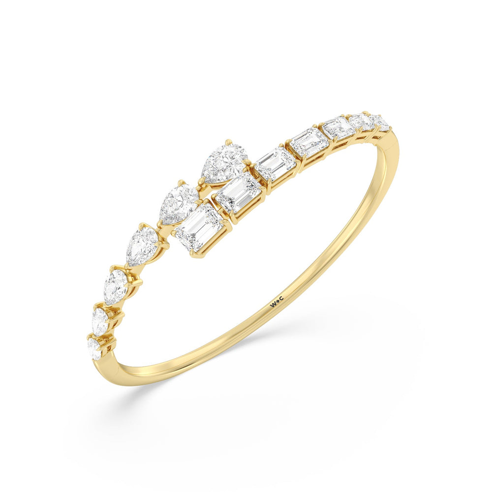 Graduating Emerald and Pear Bangle with Lab Cut Diamond in 14KT Yellow Gold view 2
