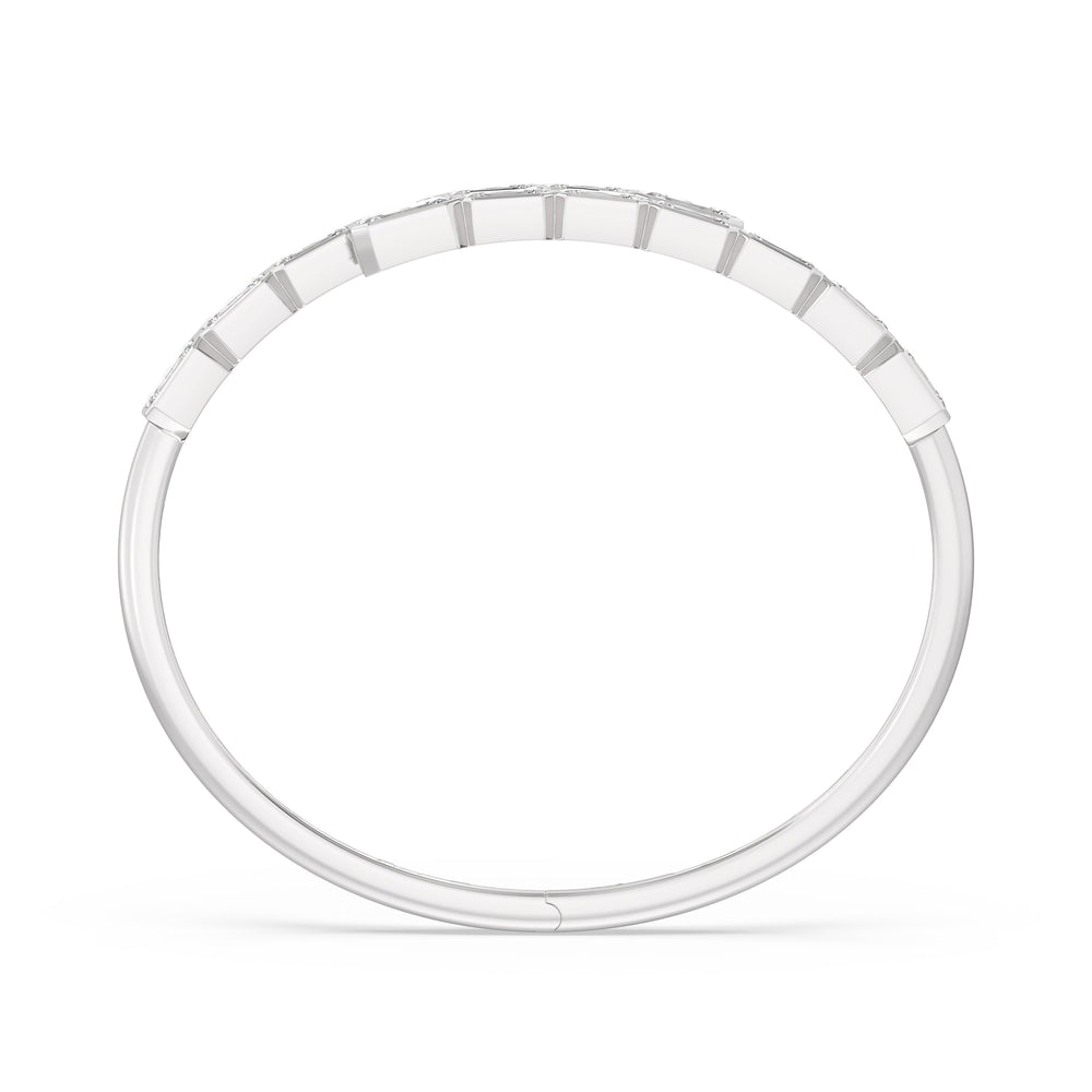 Bezel Bypass Emerald Openable Oval Bangle with Lab Cut Diamond in 14KT White Gold view 2

