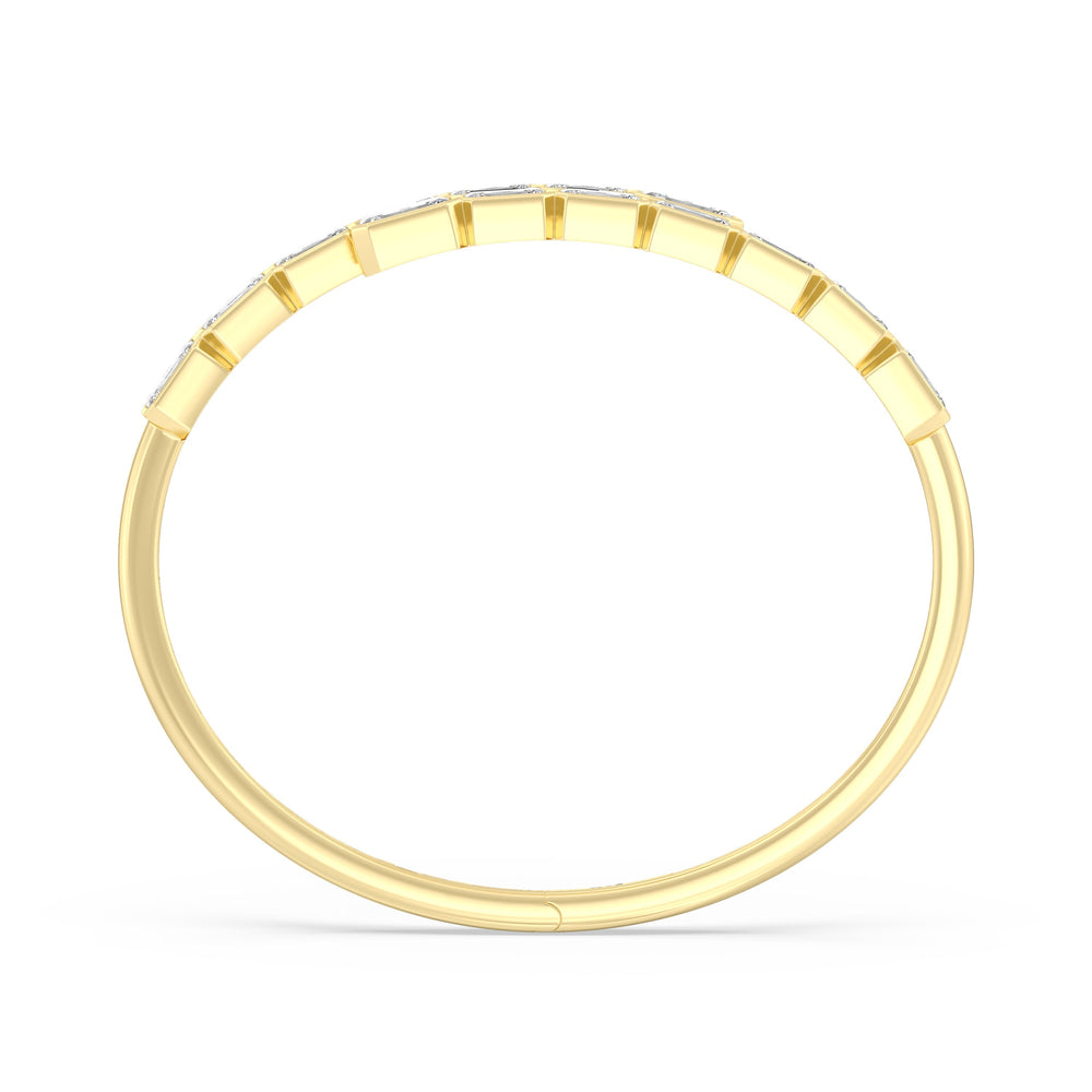 Bezel Bypass Emerald Openable Oval Bangle with Lab Cut Diamond in 14KT Yellow Gold view 2
