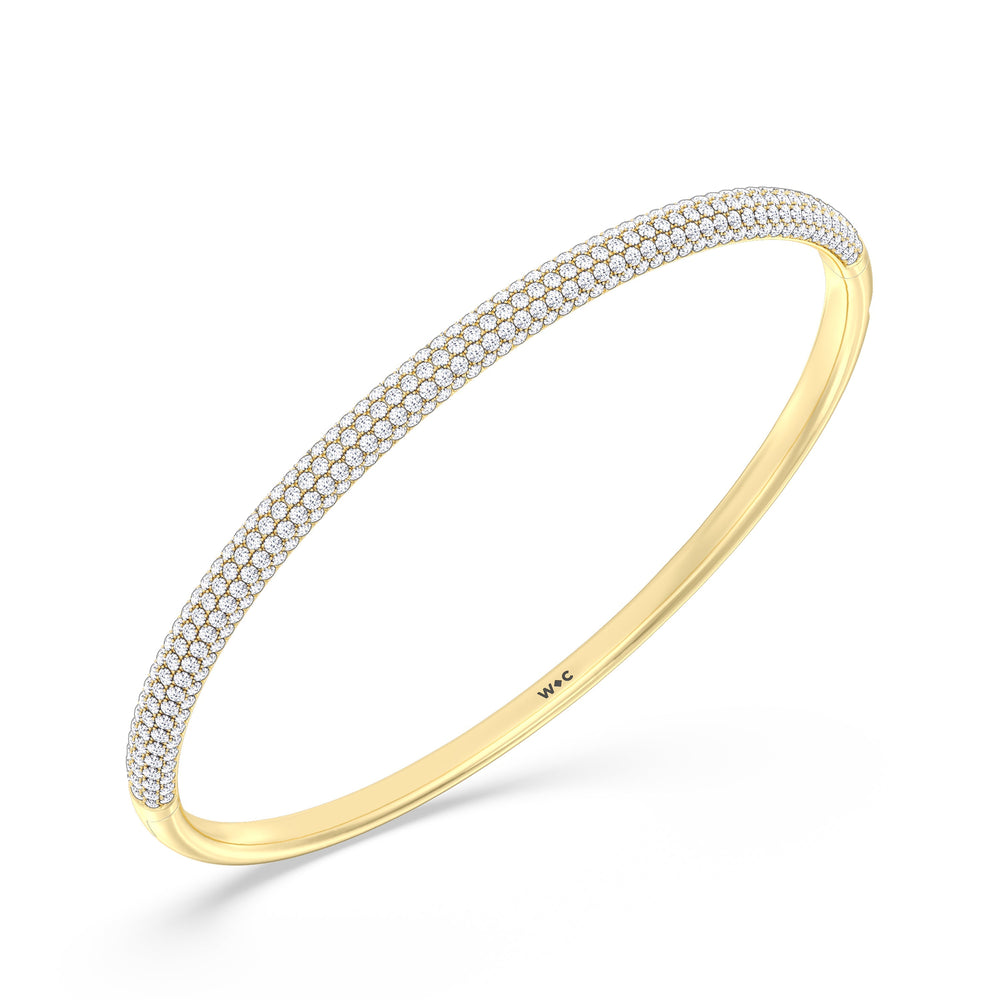 Elegance Five Row Pave Bangle with Lab Cut Diamond in 14KT Yellow Gold view 3
