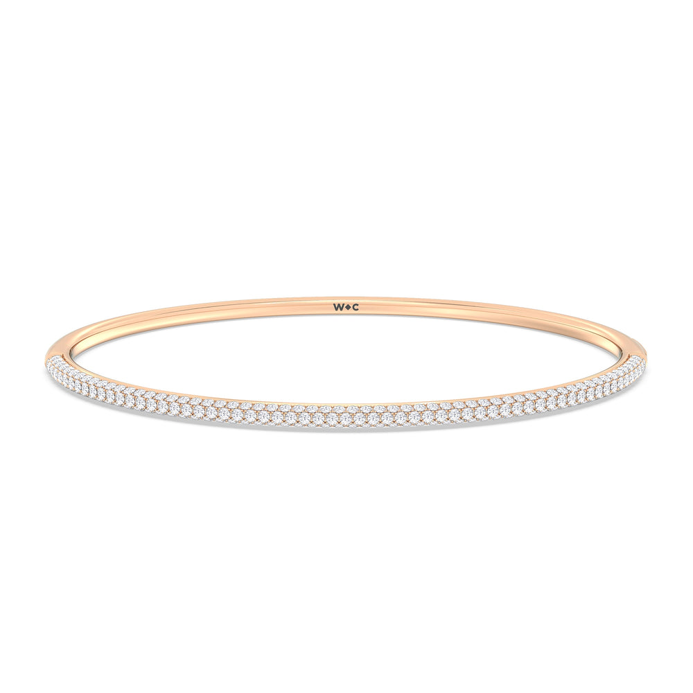 Elegance Three Row Pave Bangle with Lab Cut Diamond in 14KT Rose Gold view 1

