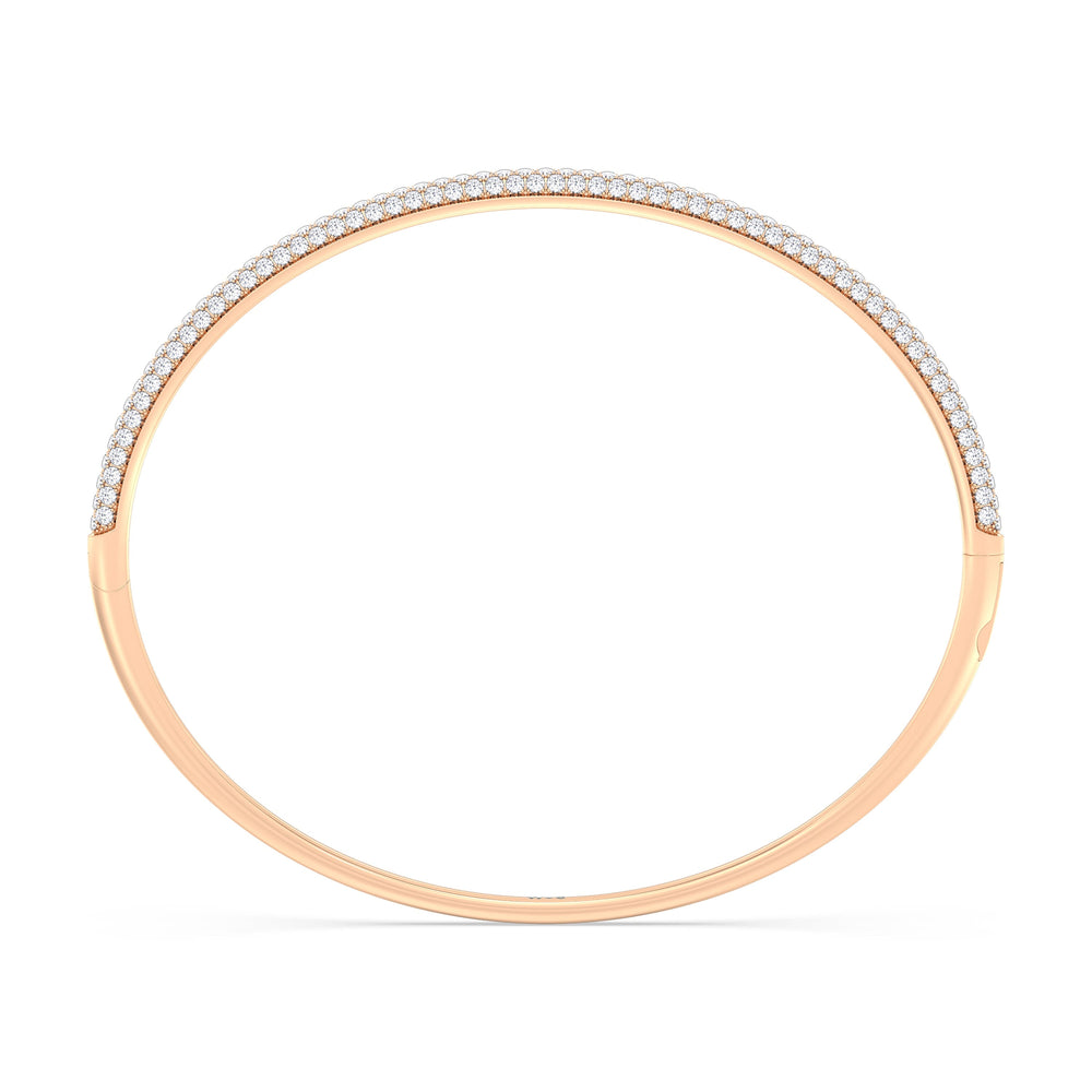 Elegance Three Row Pave Bangle with Lab Cut Diamond in 14KT Rose Gold view 2
