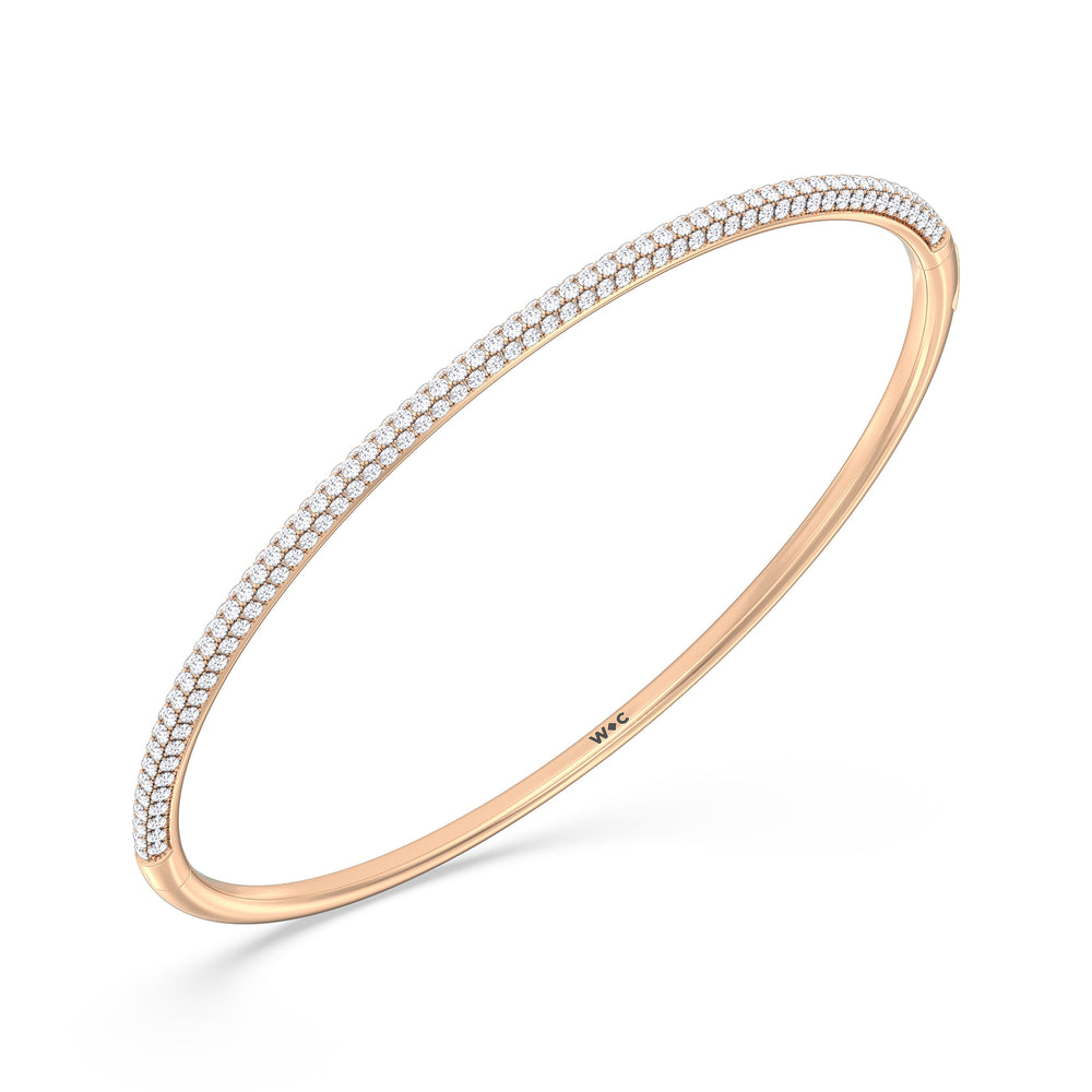 Elegance Three Row Pave Bangle with Lab Cut Diamond in 14KT Rose Gold view 3
