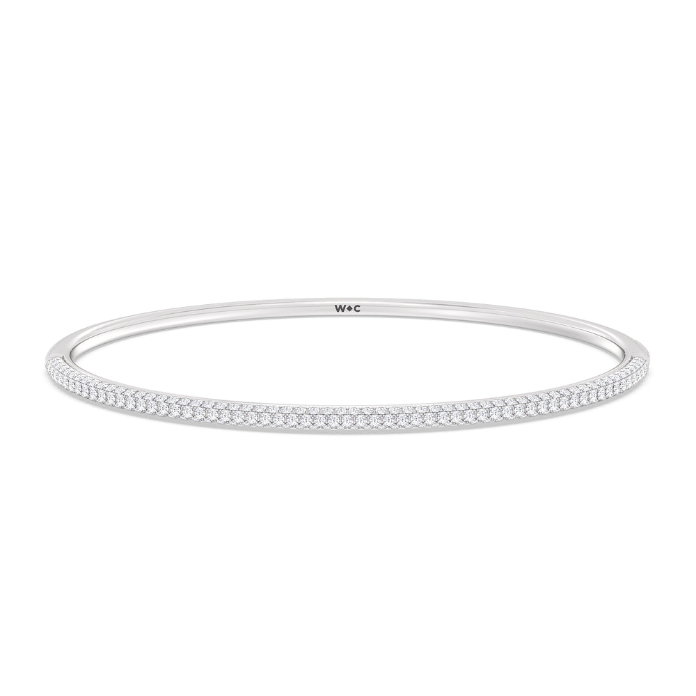 Elegance Three Row Pave Bangle with Lab Cut Diamond in 14KT White Gold view 1
