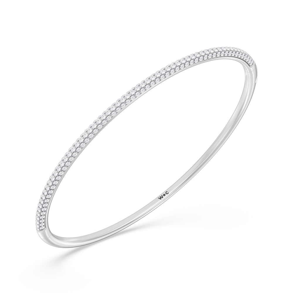 Elegance Three Row Pave Bangle with Lab Cut Diamond in 14KT White Gold view 3
