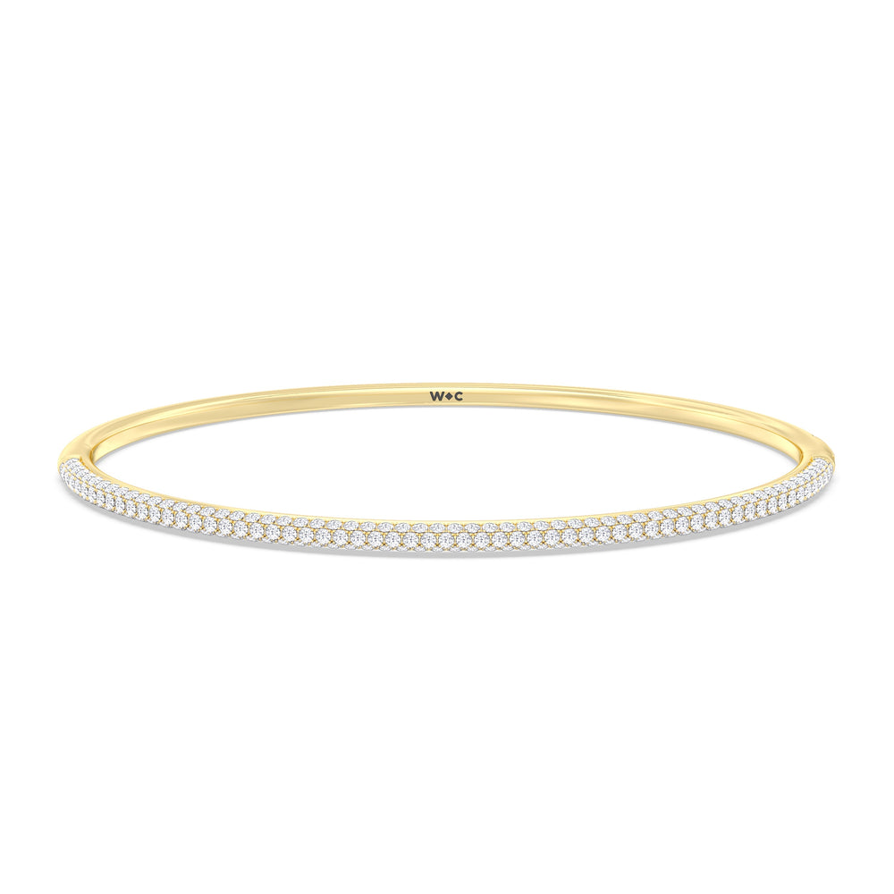 Elegance Three Row Pave Bangle with Lab Cut Diamond in 14KT Yellow Gold view 1
