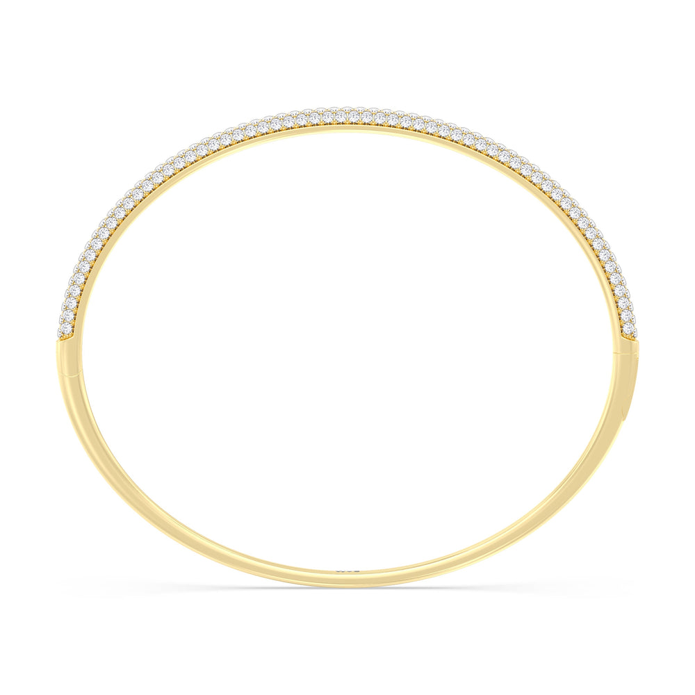 Elegance Three Row Pave Bangle with Lab Cut Diamond in 14KT Yellow Gold view 2
