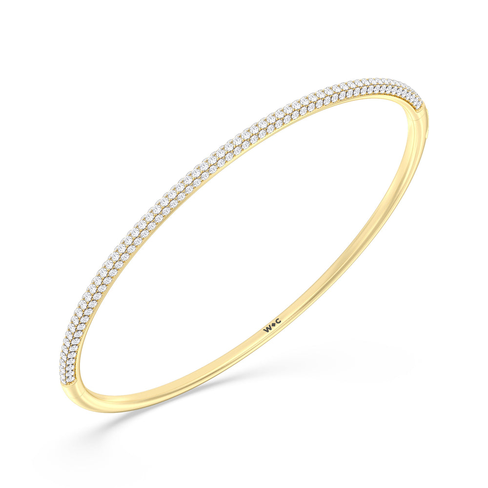 Elegance Three Row Pave Bangle with Lab Cut Diamond in 14KT Yellow Gold view 3
