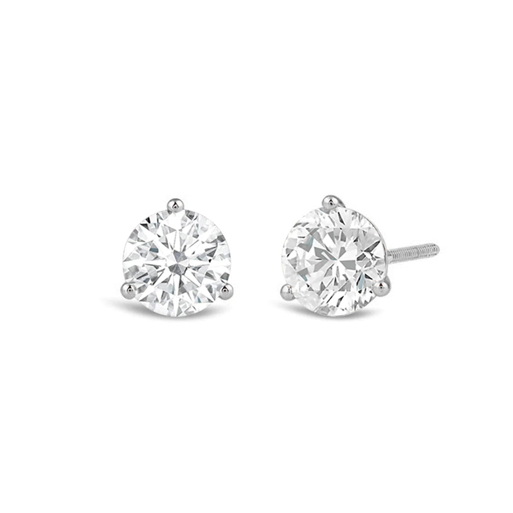 Classic Round Brilliant Cut Diamond Three Prong Martini Stud Earrings with 18KT White Gold / Lab / 3/4 Cut Diamond in 14KT White Gold / Lab / 3/4 view 1
