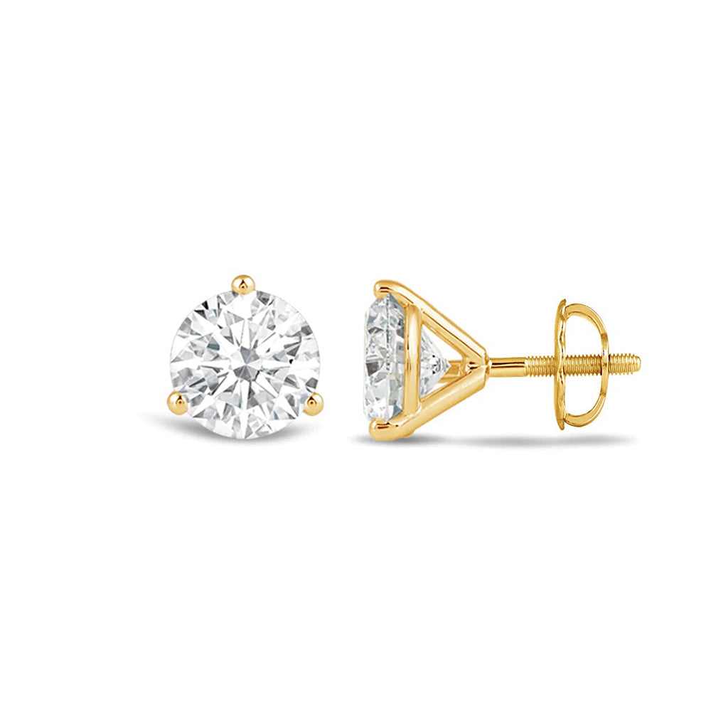 Classic Round Brilliant Cut Diamond Three Prong Martini Stud Earrings with 18KT Yellow Gold / Lab / 3/4 Cut Diamond in 14KT Yellow Gold / Lab / 3/4 view 4
