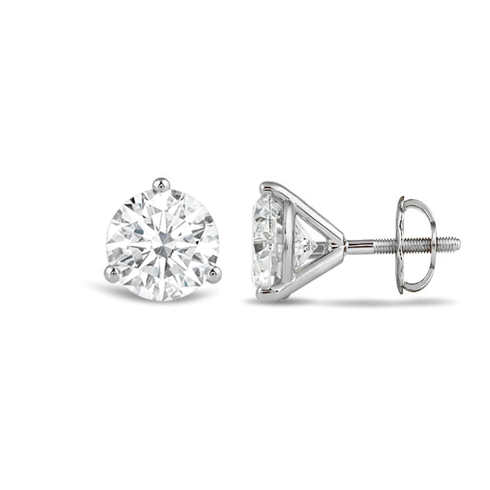 Classic Round Brilliant Cut Diamond Three Prong Martini Stud Earrings with 18KT White Gold / Lab / 1 1/2 Cut Diamond in 14KT White Gold / Lab / 1 1/2 view 4

