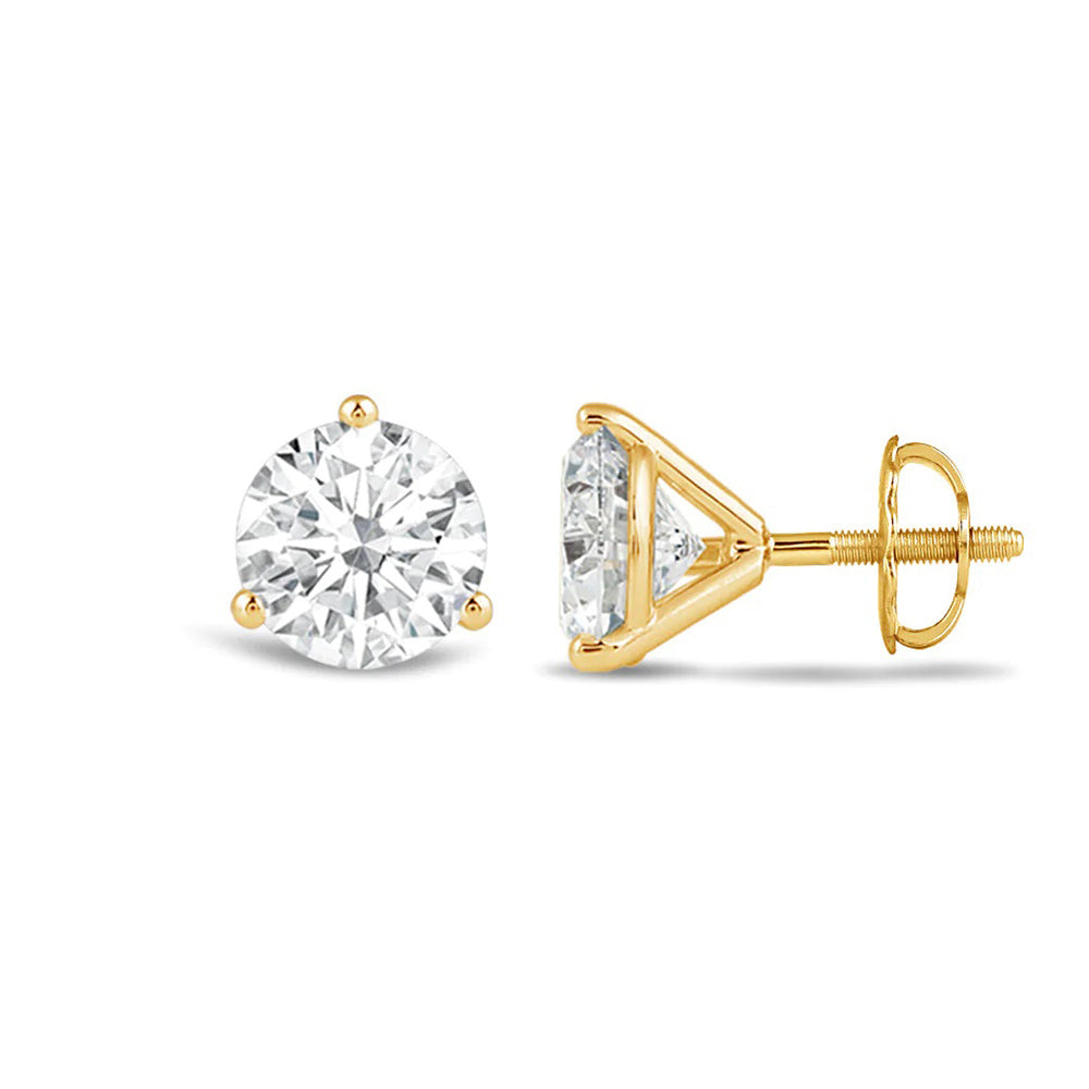 Classic Round Brilliant Cut Diamond Three Prong Martini Stud Earrings with 18KT Yellow Gold / Lab / 1 1/2 Cut Diamond in 14KT Yellow Gold / Lab / 1 1/2 view 4
