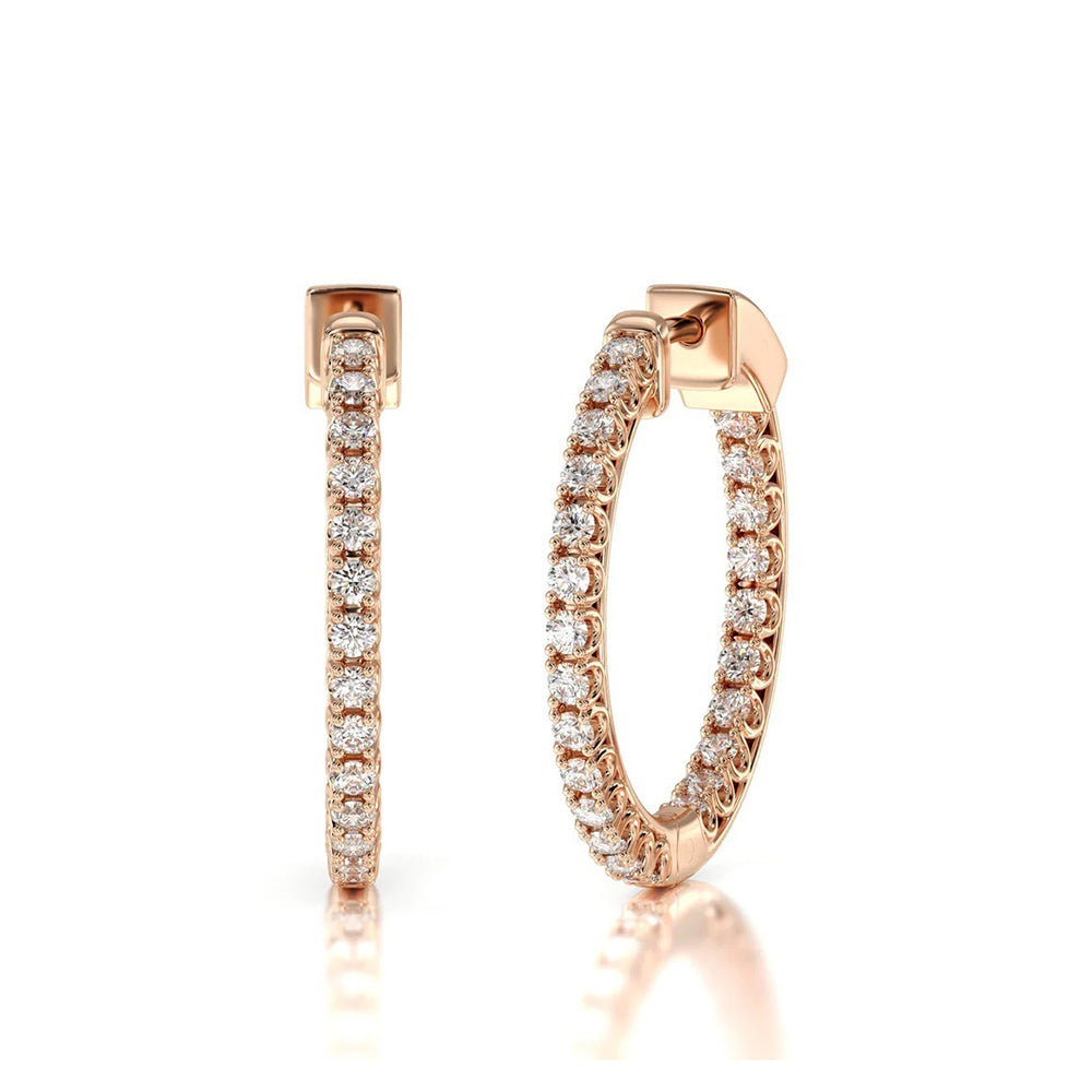 Inside Out Diamond Round Hoops with 18KT Rose Gold / Lab / 1/2 Cut Diamond in 14KT Rose Gold / Lab / 1/2 view 1
