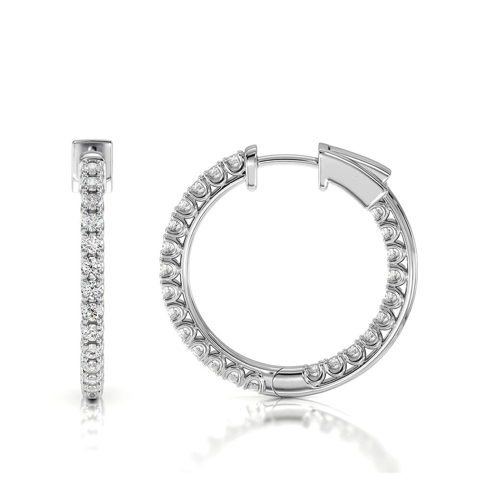 Inside Out Diamond Round Hoops with 18KT White Gold / Lab / 1/2 Cut Diamond in 14KT White Gold / Lab / 1/2 view 4
