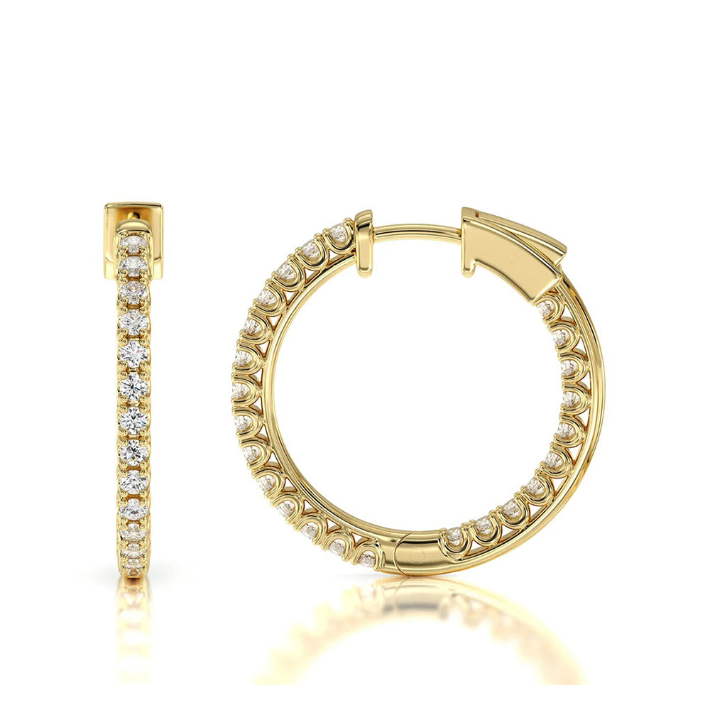 Inside Out Diamond Round Hoops with 18KT Yellow Gold / Lab / 1/2 Cut Diamond in 14KT Yellow Gold / Lab / 1/2 view 4
