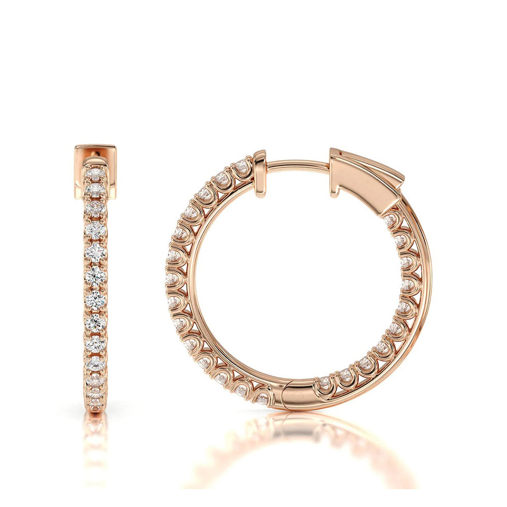 Inside Out Diamond Round Hoops with 18KT Rose Gold / Lab / 1/2 Cut Diamond in 14KT Rose Gold / Lab / 1/2 view 4
