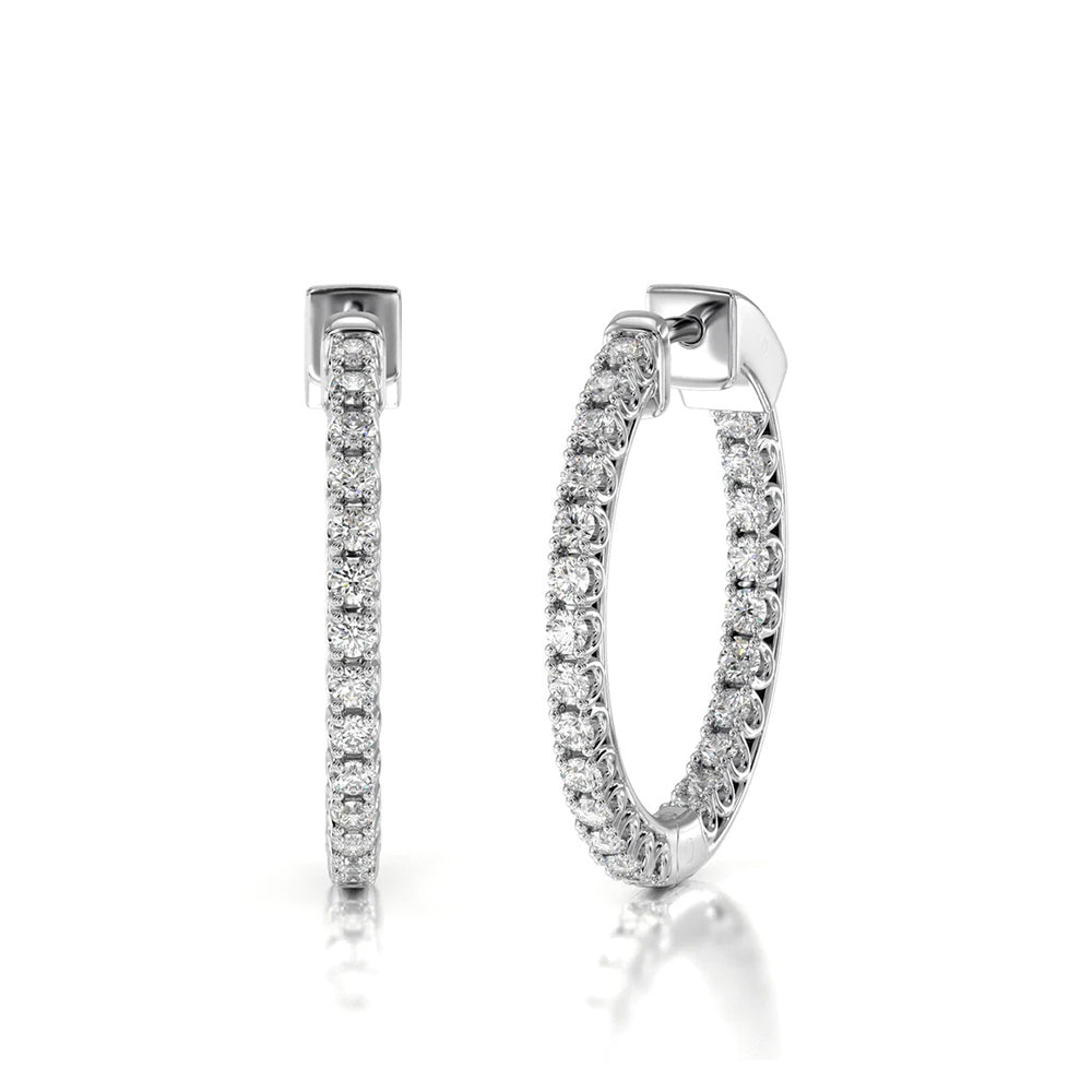 Inside Out Diamond Round Hoops with 18KT White Gold / Lab / 1/2 Cut Diamond in 14KT White Gold / Lab / 1/2 view 1
