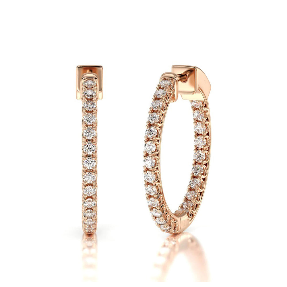 Inside Out Diamond Round Hoops with 18KT Rose Gold / Lab / 1 Cut Diamond in 14KT Rose Gold / Lab / 1 view 1
