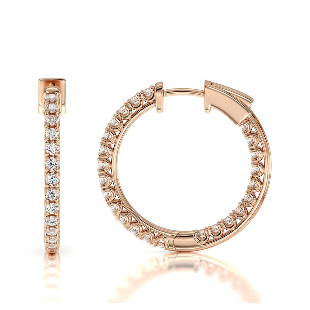 Inside Out Diamond Round Hoops with 18KT Rose Gold / Lab / 1 Cut Diamond in 14KT Rose Gold / Lab / 1 view 4
