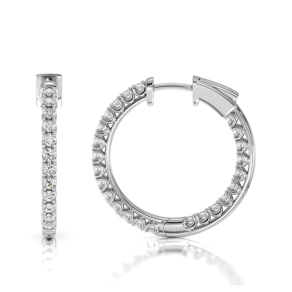 Inside Out Diamond Round Hoops with 18KT White Gold / Lab / 1 Cut Diamond in 14KT White Gold / Lab / 1 view 4
