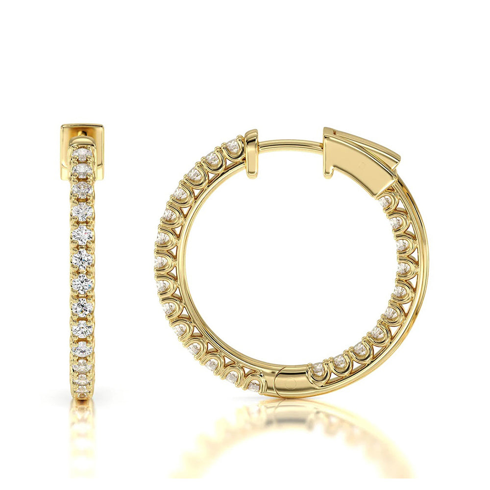 Inside Out Diamond Round Hoops with 18KT Yellow Gold / Lab / 1 Cut Diamond in 14KT Yellow Gold / Lab / 1 view 4
