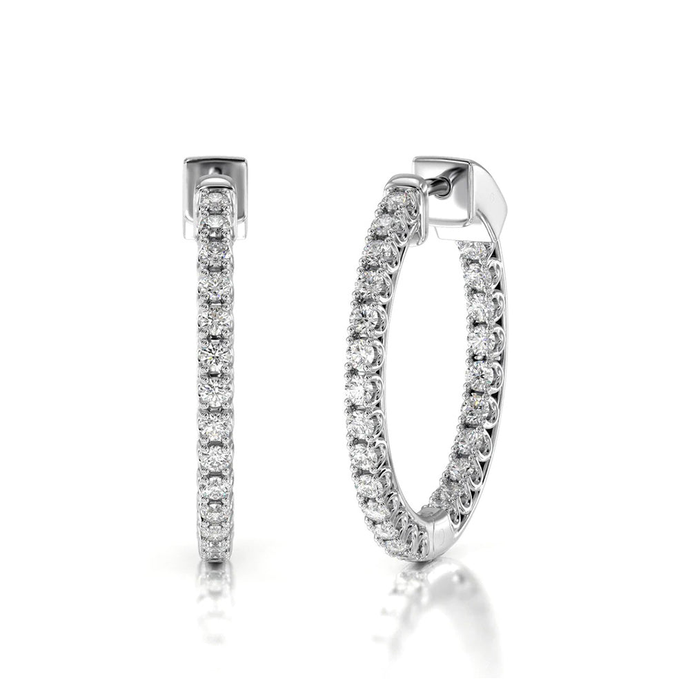 Inside Out Diamond Round Hoops with 18KT White Gold / Lab / 1 Cut Diamond in 14KT White Gold / Lab / 1 view 1
