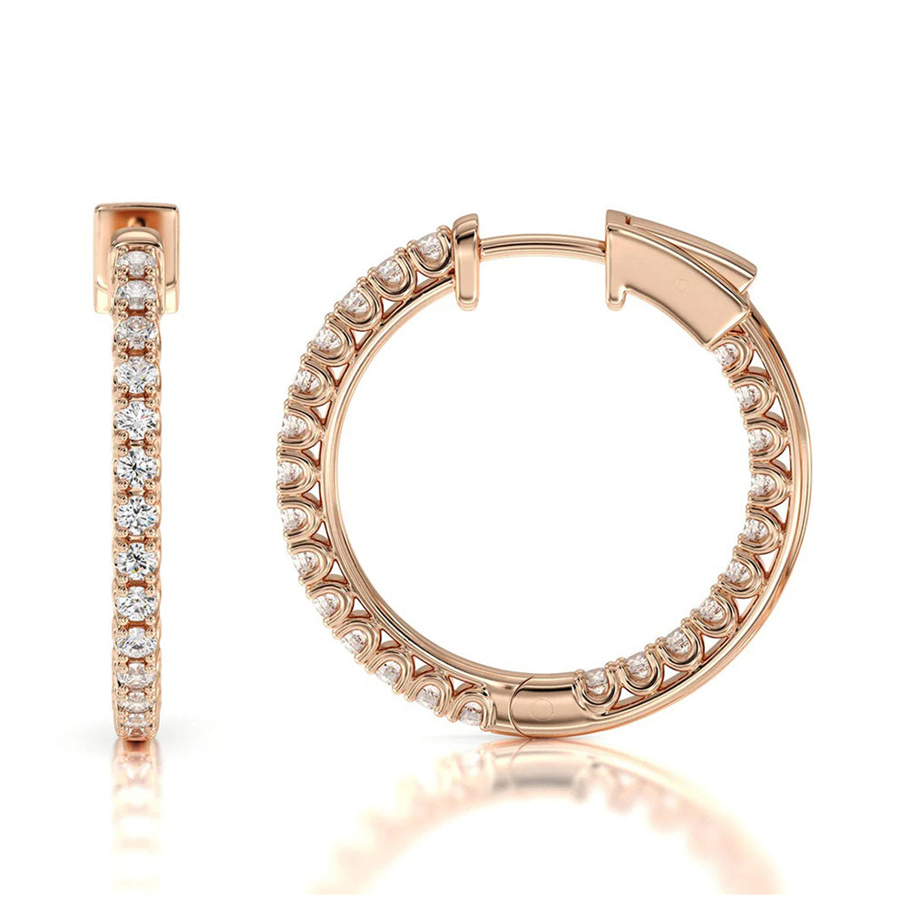 Inside Out Diamond Round Hoops with 18KT Rose Gold / Lab / 1 1/2 Cut Diamond in 14KT Rose Gold / Lab / 1 1/2 view 4
