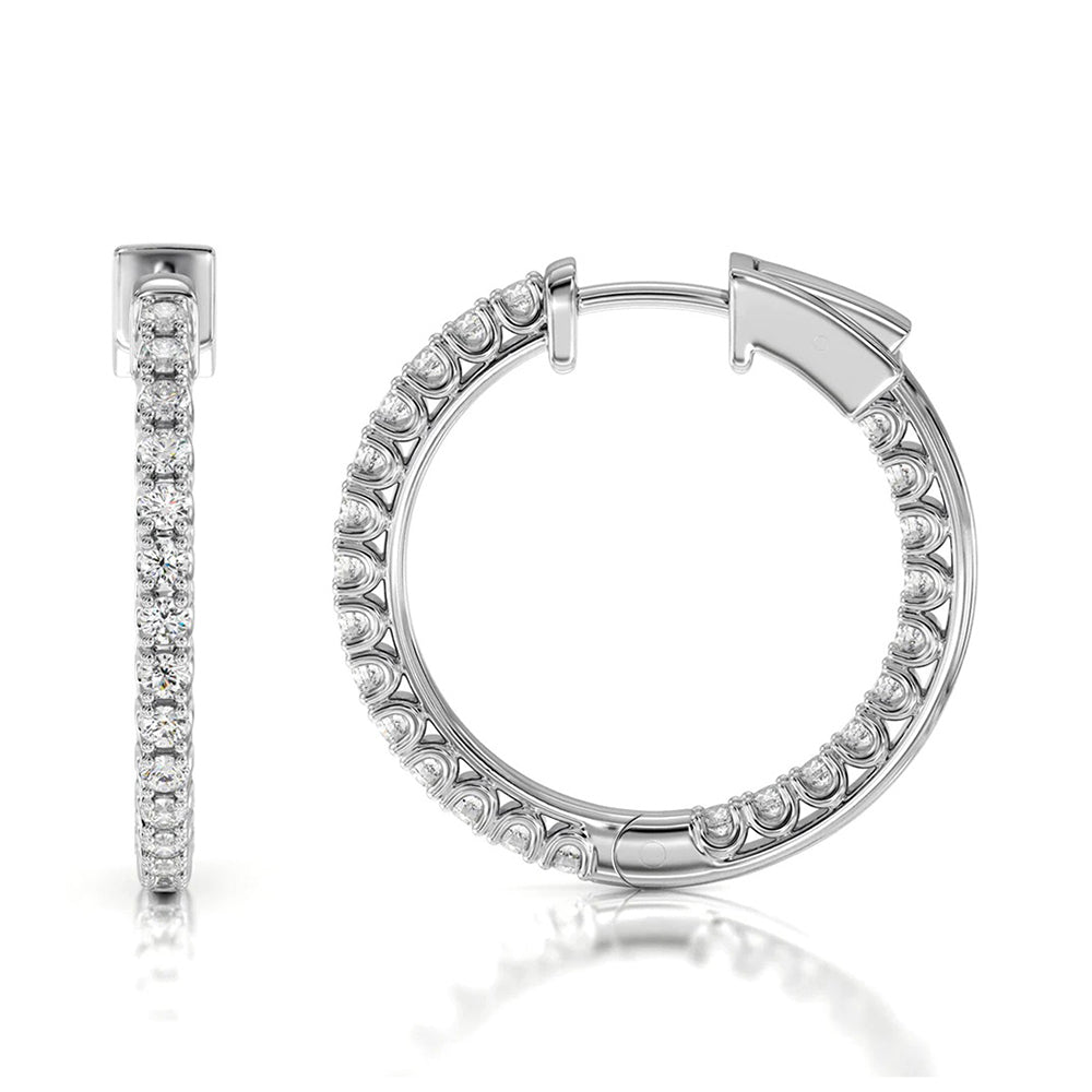 Inside Out Diamond Round Hoops with 18KT White Gold / Lab / 1 1/2 Cut Diamond in 14KT White Gold / Lab / 1 1/2 view 4

