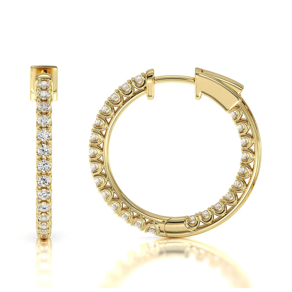 Inside Out Diamond Round Hoops with 18KT Yellow Gold / Lab / 1 1/2 Cut Diamond in 14KT Yellow Gold / Lab / 1 1/2 view 4

