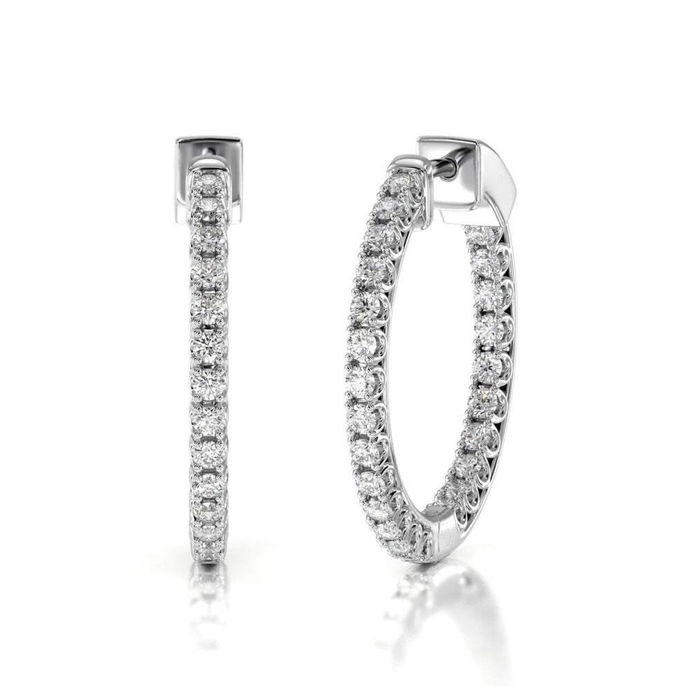 Inside Out Diamond Round Hoops with 18KT White Gold / Lab / 1 1/2 Cut Diamond in 14KT White Gold / Lab / 1 1/2 view 1
