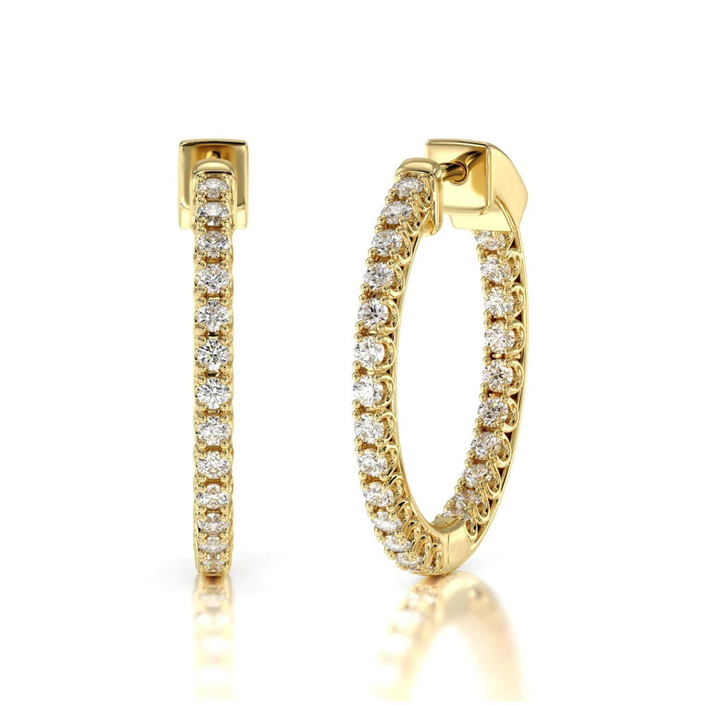 Inside Out Diamond Round Hoops with 18KT Yellow Gold / Lab / 1 1/2 Cut Diamond in 14KT Yellow Gold / Lab / 1 1/2 view 1
