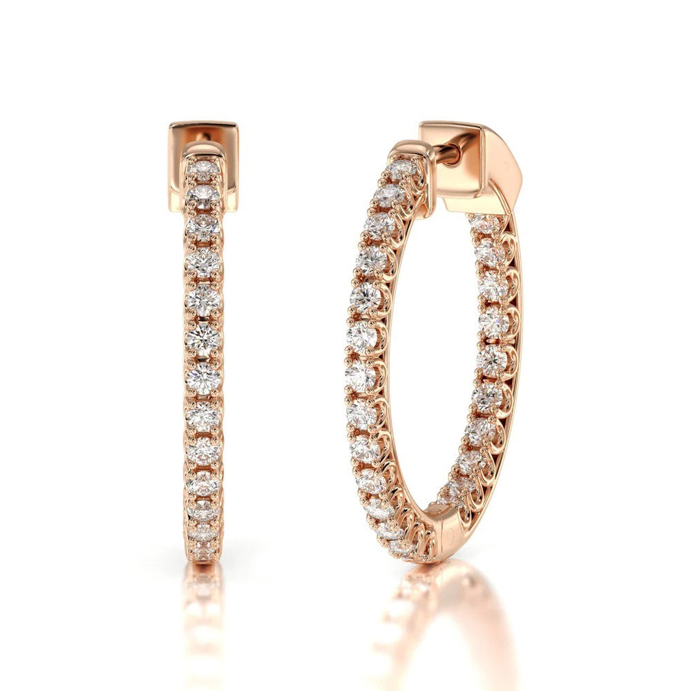 Inside Out Diamond Round Hoops with 18KT Rose Gold / Lab / 2 Cut Diamond in 14KT Rose Gold / Lab / 2 view 1
