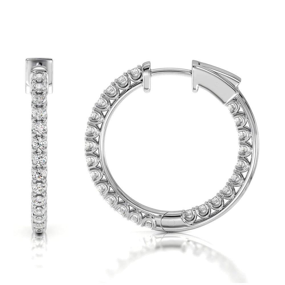 Inside Out Diamond Round Hoops with 18KT White Gold / Lab / 2 Cut Diamond in 14KT White Gold / Lab / 2 view 4

