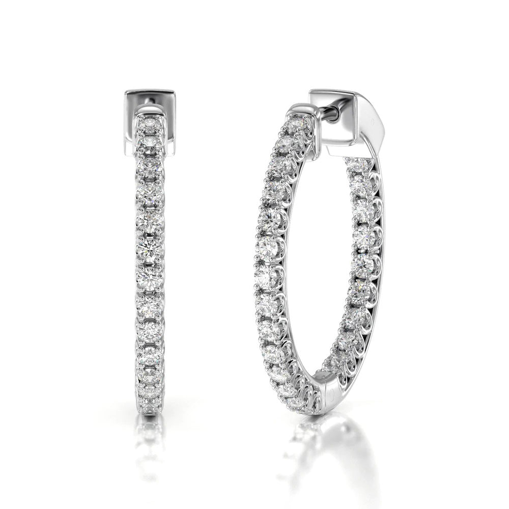 Inside Out Diamond Round Hoops with 18KT White Gold / Lab / 2 Cut Diamond in 14KT White Gold / Lab / 2 view 1
