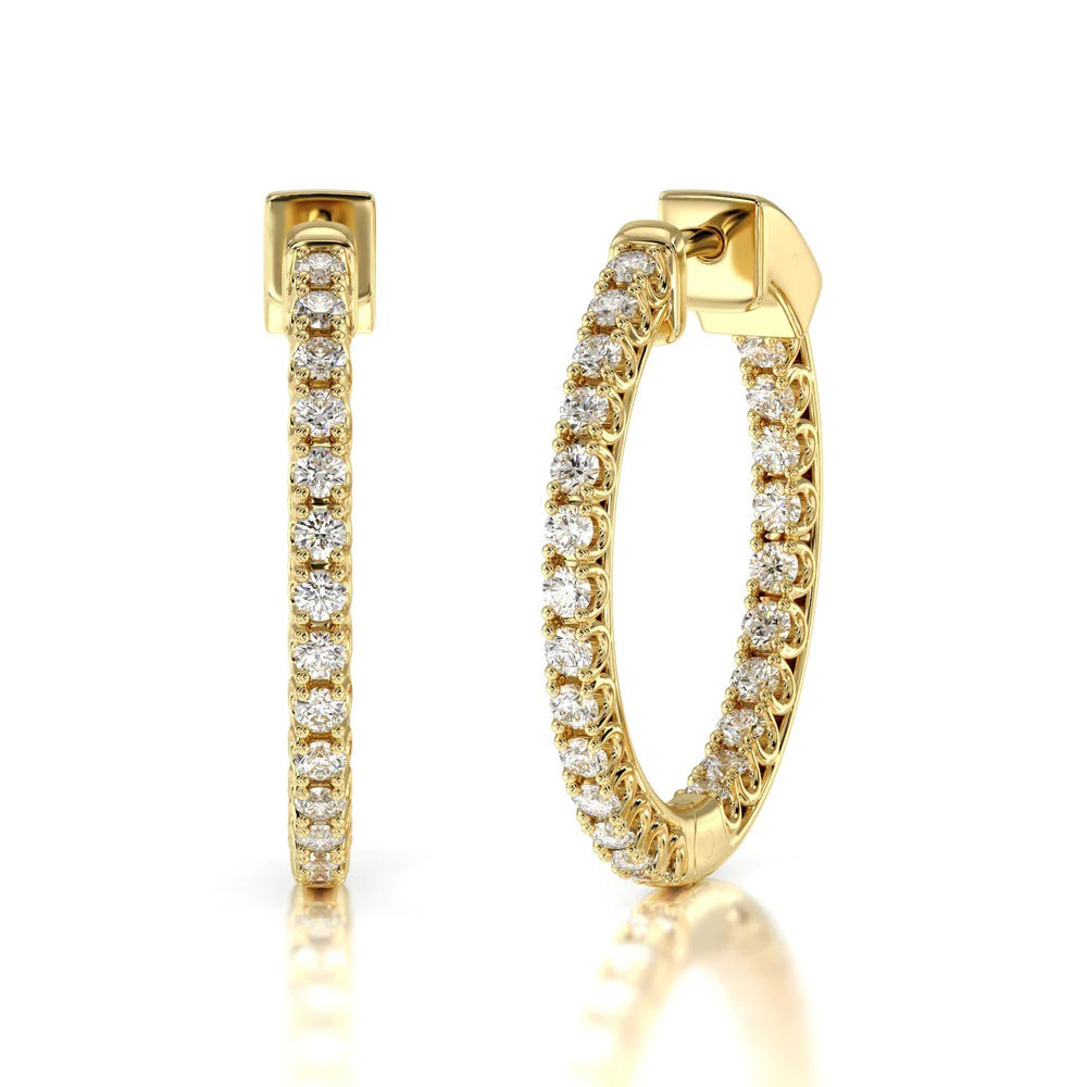 Inside Out Diamond Round Hoops with 18KT Yellow Gold / Lab / 2 Cut Diamond in 14KT Yellow Gold / Lab / 2 view 1
