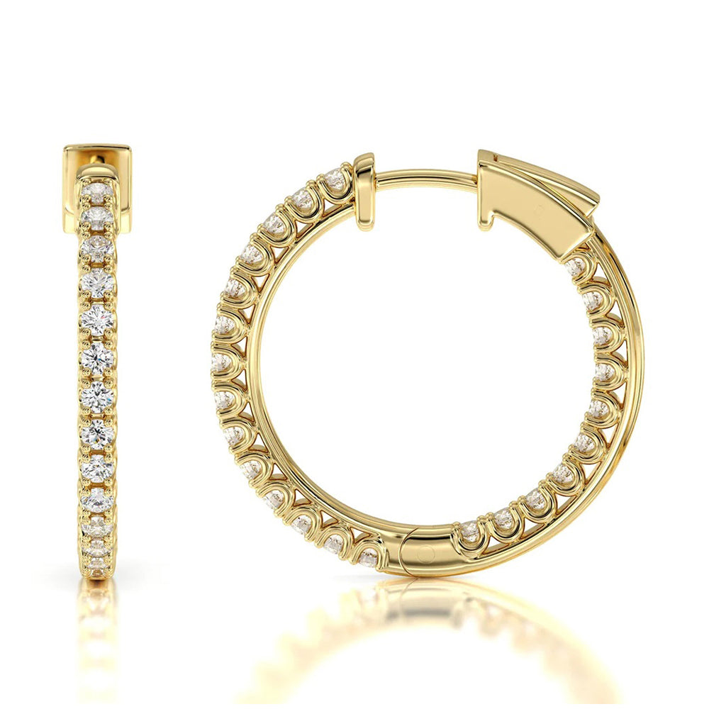 Inside Out Diamond Round Hoops with 18KT Yellow Gold / Lab / 2 Cut Diamond in 14KT Yellow Gold / Lab / 2 view 4
