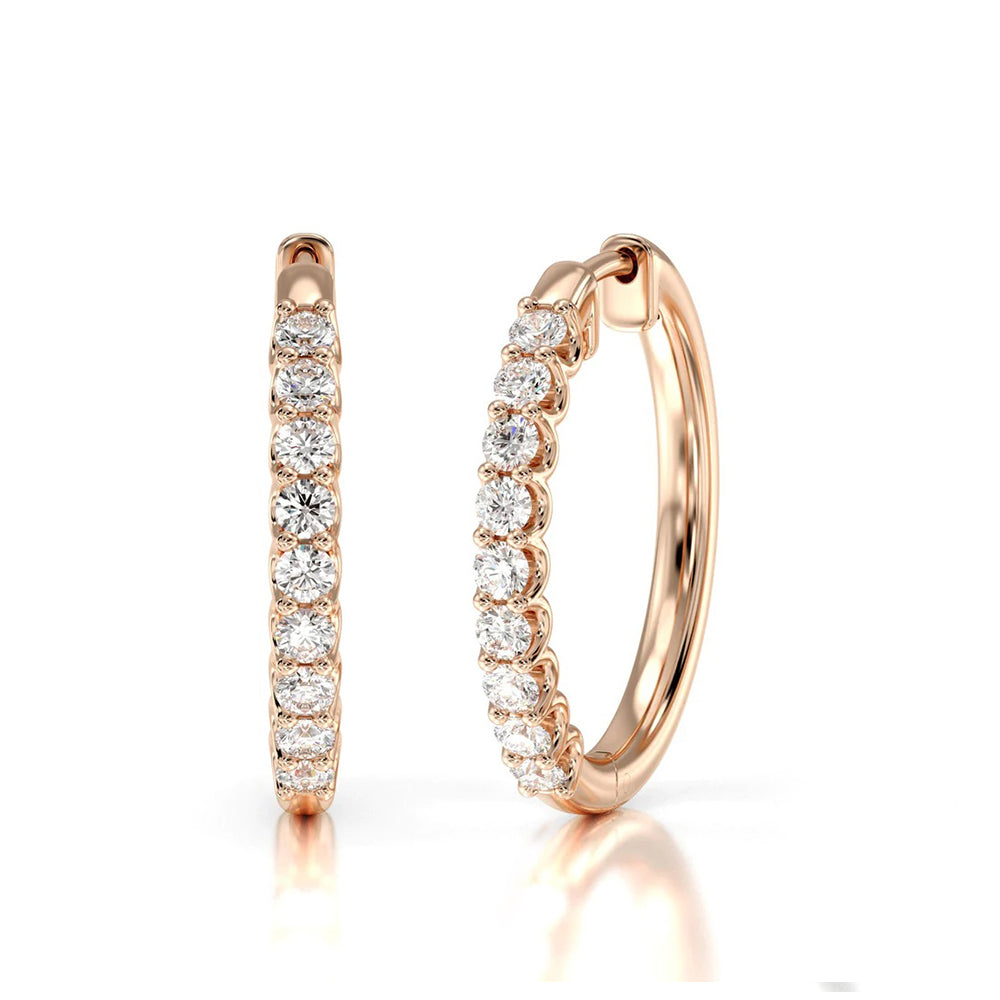 Diamond Hoop Earrings with 18KT Rose Gold / Lab / 1 Cut Diamond in 14KT Rose Gold / Lab / 1 view 1
