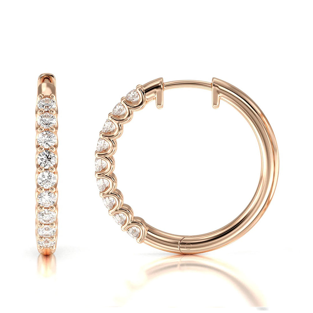 Diamond Hoop Earrings with 18KT Rose Gold / Lab / 1 Cut Diamond in 14KT Rose Gold / Lab / 1 view 4
