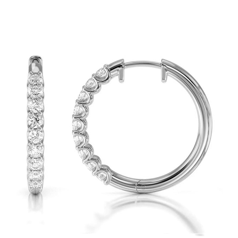 Diamond Hoop Earrings with 18KT White Gold / Lab / 1 Cut Diamond in 14KT White Gold / Lab / 1 view 4
