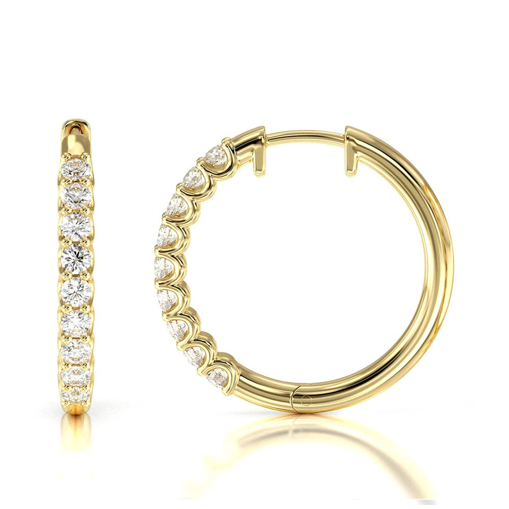Diamond Hoop Earrings with 18KT Yellow Gold / Lab / 1 Cut Diamond in 14KT Yellow Gold / Lab / 1 view 4
